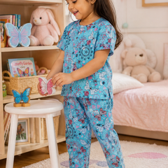 Blue Butterfly - 100% Cotton Poplin | Unisex | Half Sleeve Cotton Sets for New Born to 6 Years