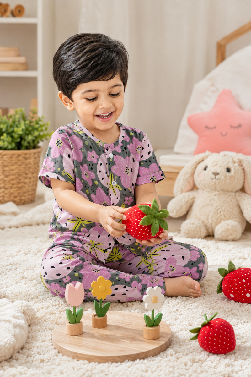 Very Berry - 100% Cotton Poplin | Unisex | Half Sleeve Cotton Sets for New Born to 6 Years