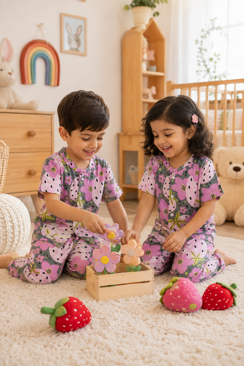Very Berry - 100% Cotton Poplin | Unisex | Half Sleeve Cotton Sets for New Born to 6 Years