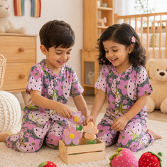 Very Berry - 100% Cotton Poplin | Unisex | Half Sleeve Cotton Sets for New Born to 6 Years