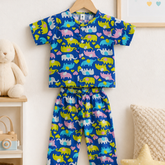Dancing Elephants - 100% Cotton Poplin | Unisex | Half Sleeve Cotton Sets for New Born to 6 Years
