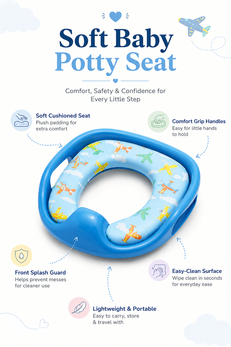 Cushioned Potty Seat with Handles - Blue Aeroplane