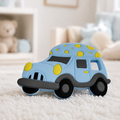 Blue Car | Baby Teethers for 6 to 12 Months, BPA & PVC Free. Soft Silicone Teething Toy Set with Textured Sensory Shapes, Easy-Grip Design, and Gentle Gum Relief for Everyday Use.