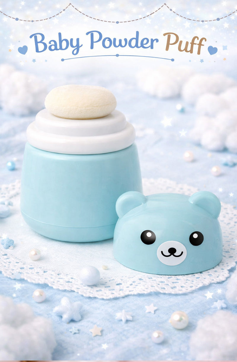 Blue Baby Powder Puff | Baby Powder Puff With Box | Powder Puff With Box Holder Container | Powder Puff For Babies | Puff Powder Box
