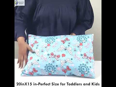 Blue Butterfly - Toddler Pillow with 100% Cotton Removable cover - 20 X 15 Inches | Children Pillows