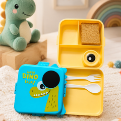 3-Compartment Printed Design Lunch Box – BPA-Free Bento Box with Plastic Tray, Spoon & Container for School, Office, Travel – 1120ml + 70ml, Green