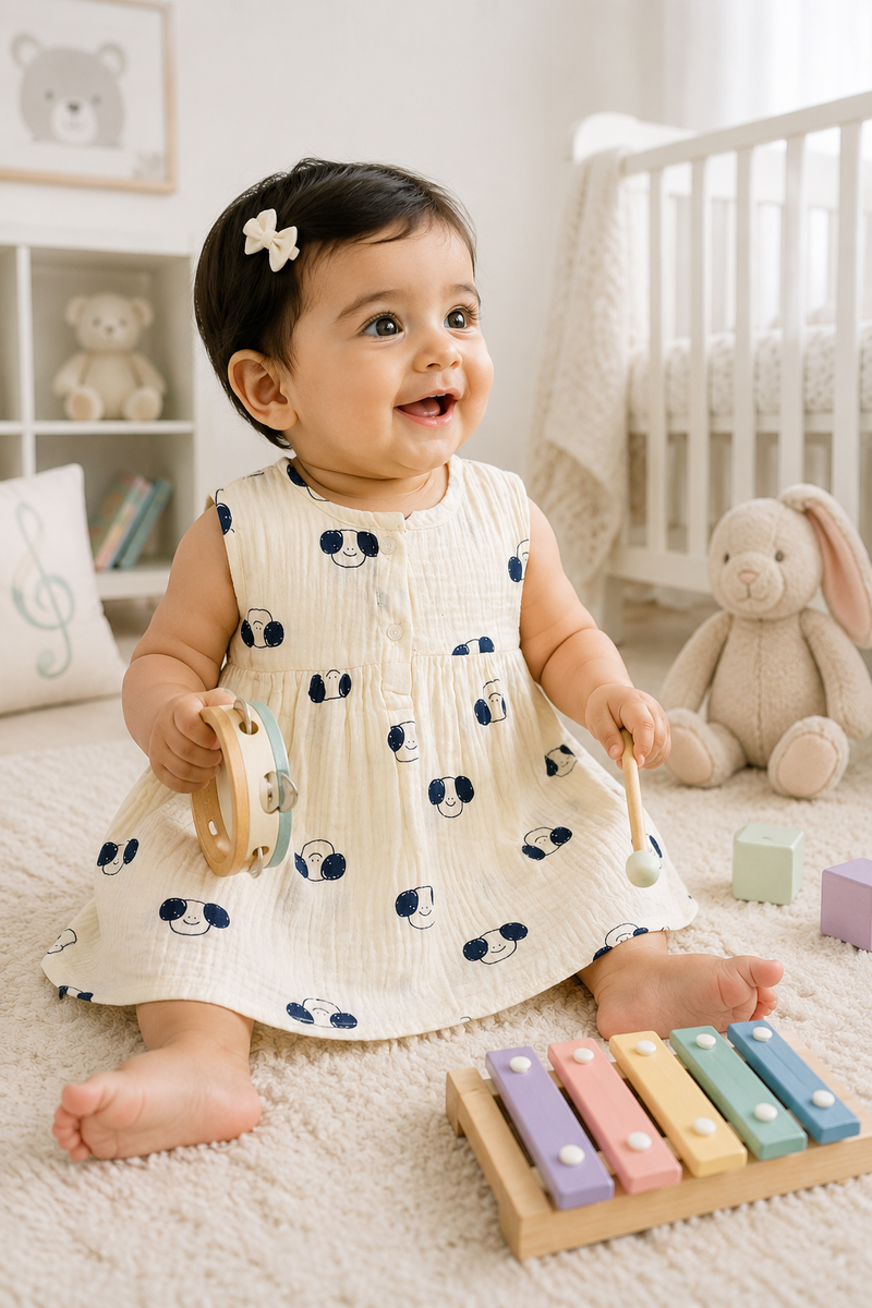Puppito Girls Dress | Sleeveless | Premium Crinkled Double Layered Muslin Fabric