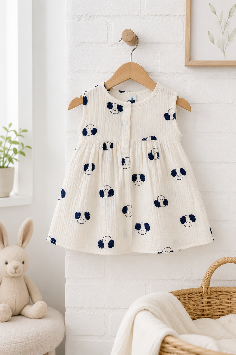 Puppito Girls Dress | Sleeveless | Premium Crinkled Double Layered Muslin Fabric