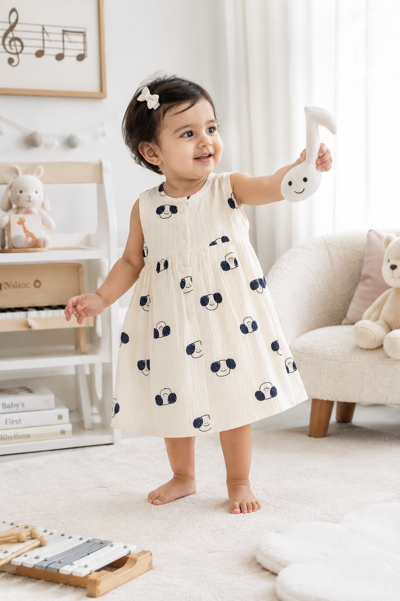 Puppito Girls Dress | Sleeveless | Premium Crinkled Double Layered Muslin Fabric