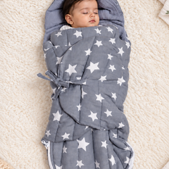 Quilted Butterfly Hooded Muslin Swaddle Blanket with Ties for 0-6 Months - Grey Star