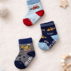 Kradyl Kroft Set of 3 Premium New Born Baby Socks with Foot Grip (1 to 3 Yrs) - Style 1