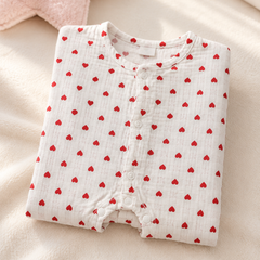 Red Hearts | Short Sleeves | Unisex Romper Bodysuit | 100% Cotton Muslin for 0 to 2 Yrs