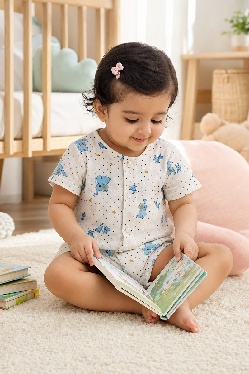 2 Ellis | Short Sleeves | Unisex Romper Bodysuit | 100% Cotton Muslin for 0 to 2 Yrs
