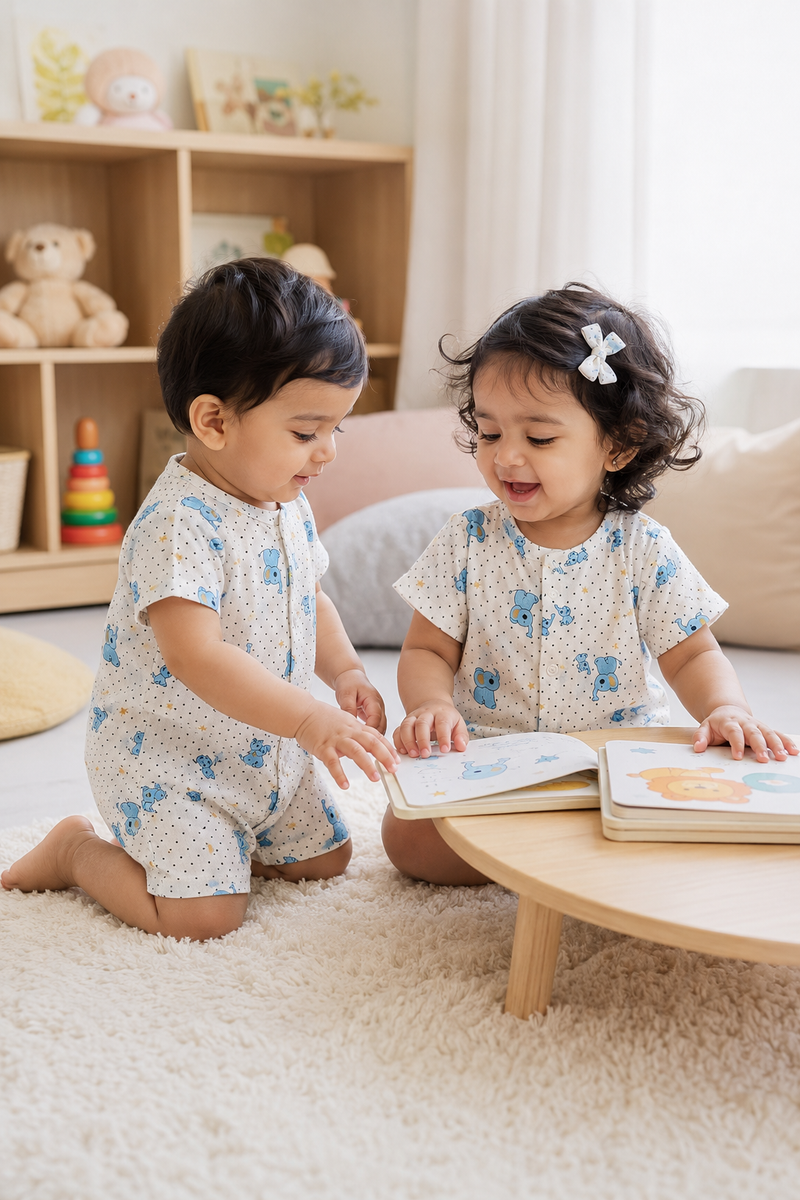 2 Ellis | Short Sleeves | Unisex Romper Bodysuit | 100% Cotton Muslin for 0 to 2 Yrs