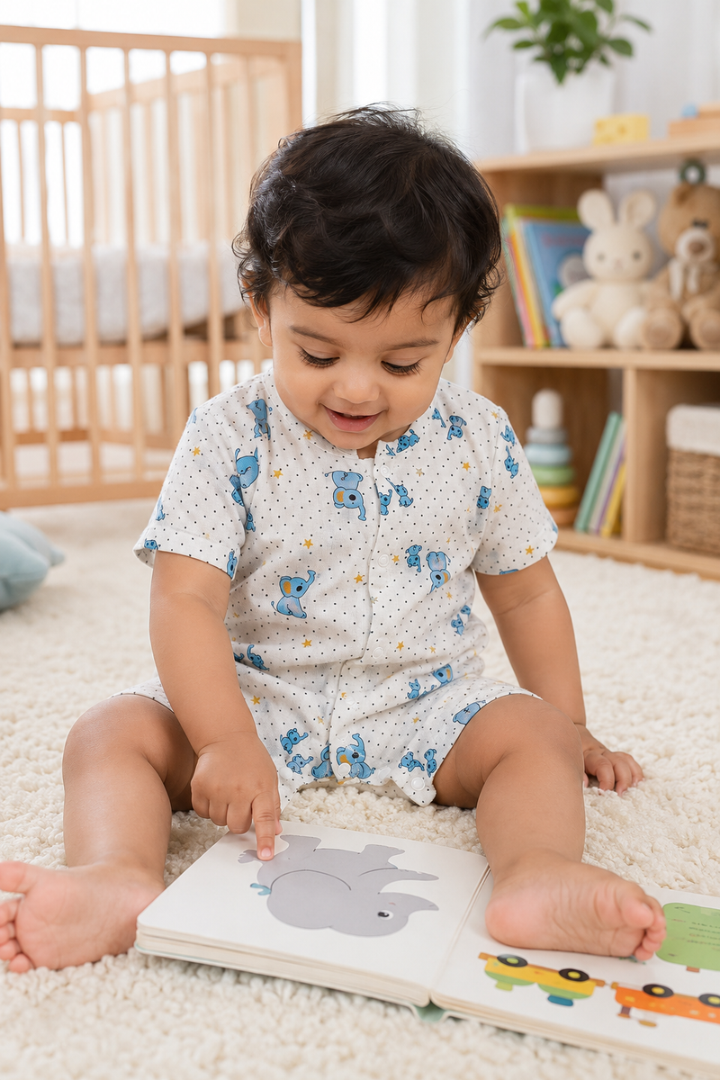 2 Ellis | Short Sleeves | Unisex Romper Bodysuit | 100% Cotton Muslin for 0 to 2 Yrs