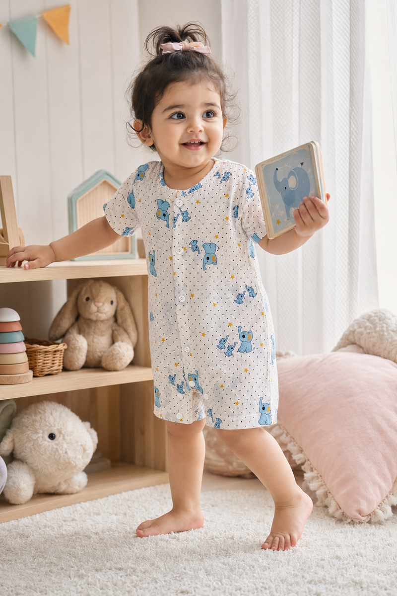 2 Ellis | Short Sleeves | Unisex Romper Bodysuit | 100% Cotton Muslin for 0 to 2 Yrs