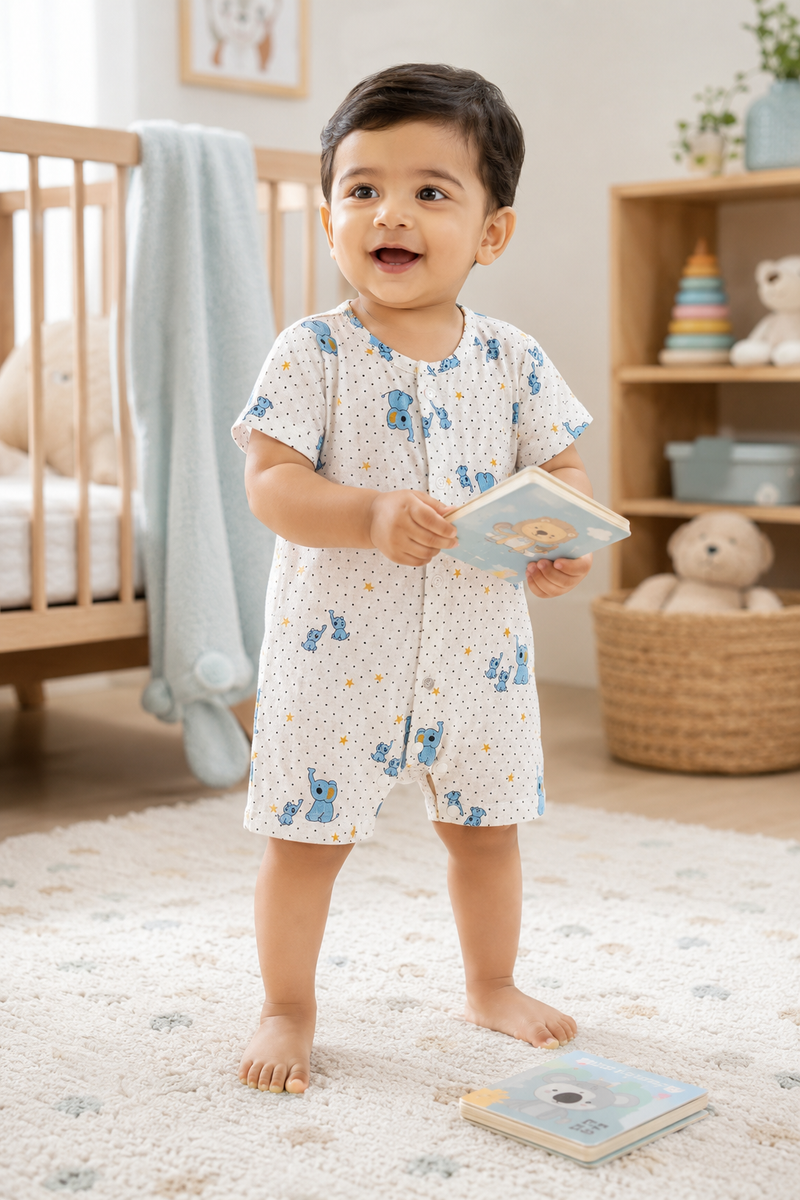2 Ellis | Short Sleeves | Unisex Romper Bodysuit | 100% Cotton Muslin for 0 to 2 Yrs