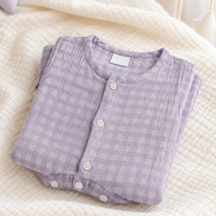 Lilac Checks | Short Sleeves | Unisex Romper Bodysuit | 100% Cotton Muslin for 0 to 2 Yrs