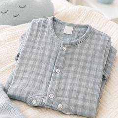 Blue Checks| Short Sleeves | Unisex Romper Bodysuit | 100% Cotton Muslin for 0 to 2 Yrs