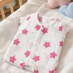 Red Star | Short Sleeves | Unisex Romper Bodysuit | 100% Cotton Muslin for 0 to 2 Yrs