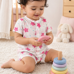 Red Star | Short Sleeves | Unisex Romper Bodysuit | 100% Cotton Muslin for 0 to 2 Yrs