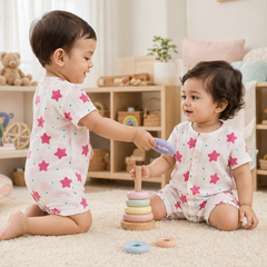 Red Star | Short Sleeves | Unisex Romper Bodysuit | 100% Cotton Muslin for 0 to 2 Yrs