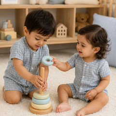 Blue Checks| Short Sleeves | Unisex Romper Bodysuit | 100% Cotton Muslin for 0 to 2 Yrs
