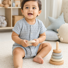 Blue Checks| Short Sleeves | Unisex Romper Bodysuit | 100% Cotton Muslin for 0 to 2 Yrs