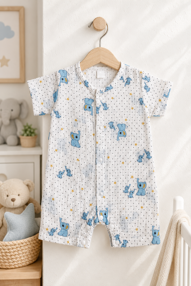 2 Ellis | Short Sleeves | Unisex Romper Bodysuit | 100% Cotton Muslin for 0 to 2 Yrs