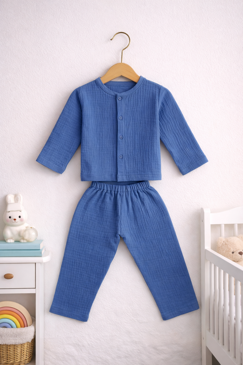 Solid Royal Blue| Premium Crinkled Double Layered Soft Unisex Muslin Set for New Born to 6 Years