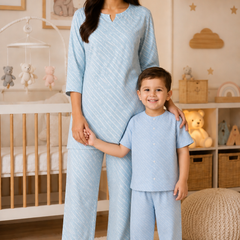 Sky Blue - Mom and Baby 100% Cotton Twinning Set