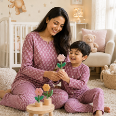 Lilac Motif - Mom and Baby 100% Cotton Twinning Set