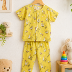 Yellow Duck |Half Sleeves| Checkered Muslin| Soft Unisex Muslin Set for New Born to 6 Years