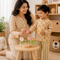Orange Motif - Mom and Baby 100% Cotton Twinning Set