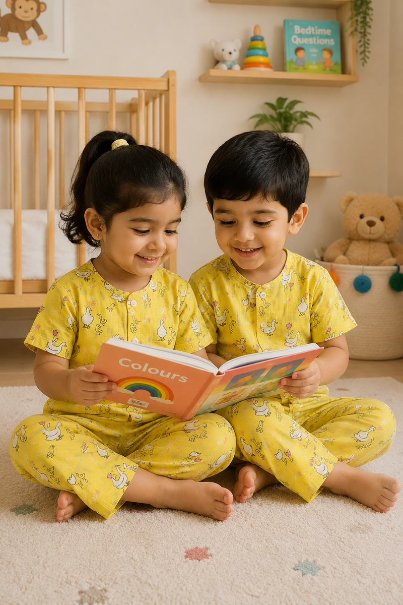 Yellow Duck |Half Sleeves| Checkered Muslin| Soft Unisex Muslin Set for New Born to 6 Years