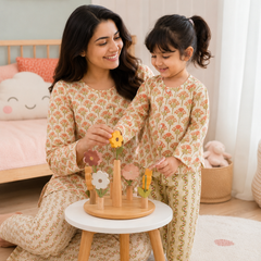 Orange Motif - Mom and Baby 100% Cotton Twinning Set