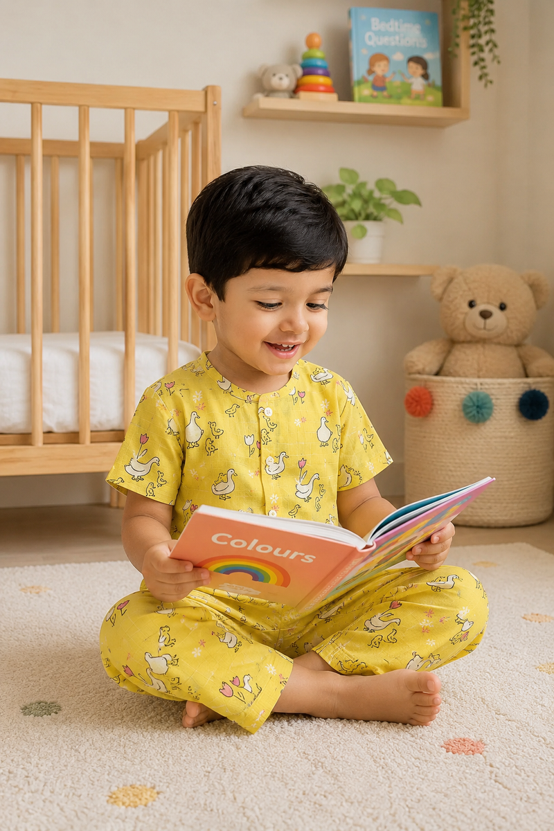Yellow Duck |Half Sleeves| Checkered Muslin| Soft Unisex Muslin Set for New Born to 6 Years