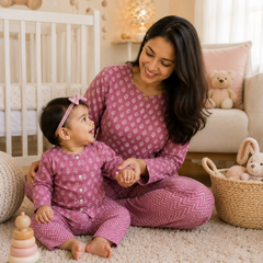 Lilac Motif - Mom and Baby 100% Cotton Twinning Set
