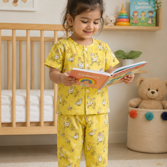 Yellow Duck |Half Sleeves| Checkered Muslin| Soft Unisex Muslin Set for New Born to 6 Years