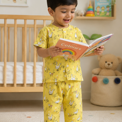 Yellow Duck |Half Sleeves| Checkered Muslin| Soft Unisex Muslin Set for New Born to 6 Years