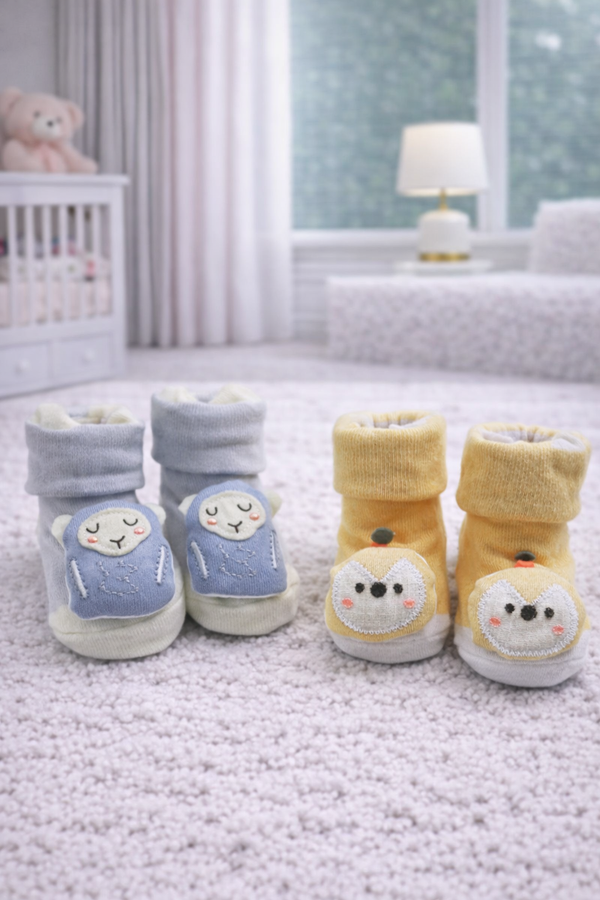 Little Sheep- Set of 2 100% Cotton Baby Booties Socks for  0 to 12 Months