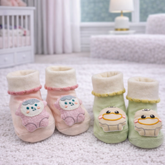 Smiley- Set of 2 100% Cotton Baby Booties Socks for 0 to 12 Months