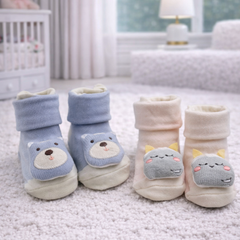 Kittle Pup- Set of 2 100% Cotton Baby Booties Socks for 0 to 12 Months