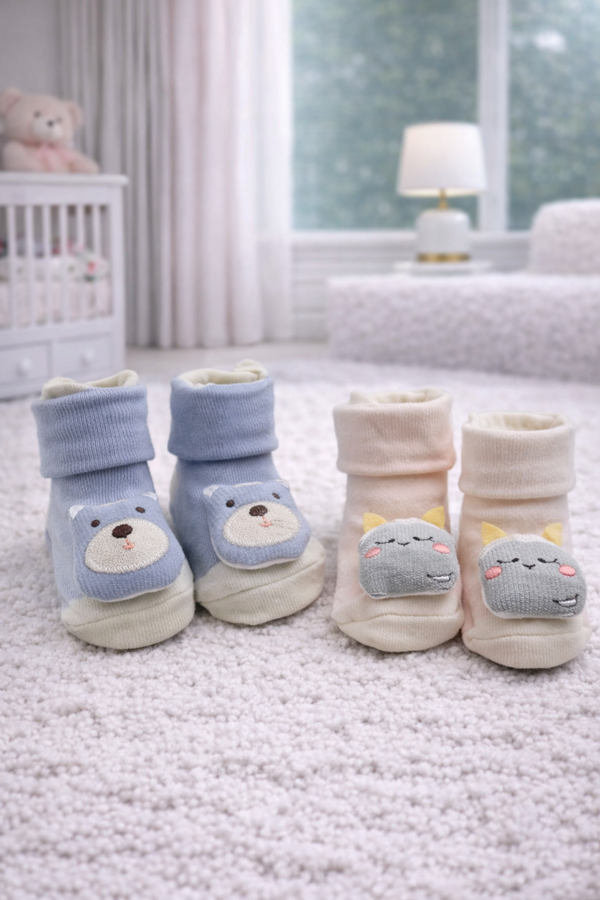 Kittle Pup- Set of 2 100% Cotton Baby Booties Socks for 0 to 12 Months