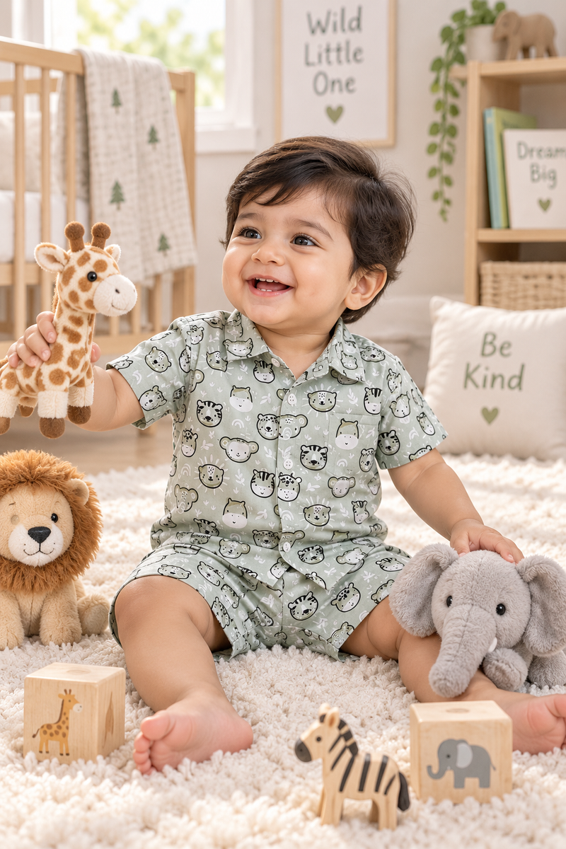 My Firends Baby Boy Short Sleeve Shirt and Shorts Set | 60s Count 100% Cotton Poplin Premium
