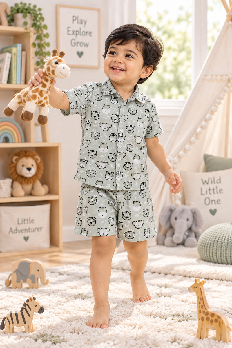 My Firends Baby Boy Short Sleeve Shirt and Shorts Set | 60s Count 100% Cotton Poplin Premium