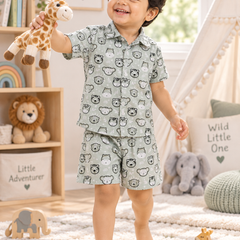 My Firends Baby Boy Short Sleeve Shirt and Shorts Set | 60s Count 100% Cotton Poplin Premium