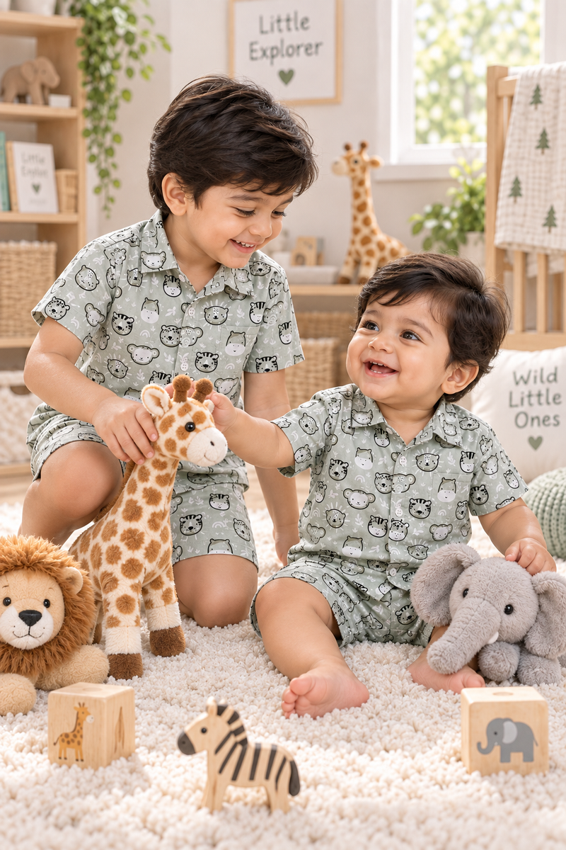 My Firends Baby Boy Short Sleeve Shirt and Shorts Set | 60s Count 100% Cotton Poplin Premium