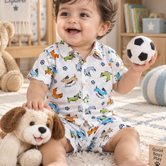 Go Fetch Baby Boy Short Sleeve Shirt and Shorts Set | 60s Count 100% Cotton Poplin Premium
