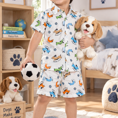 Go Fetch Baby Boy Short Sleeve Shirt and Shorts Set | 60s Count 100% Cotton Poplin Premium